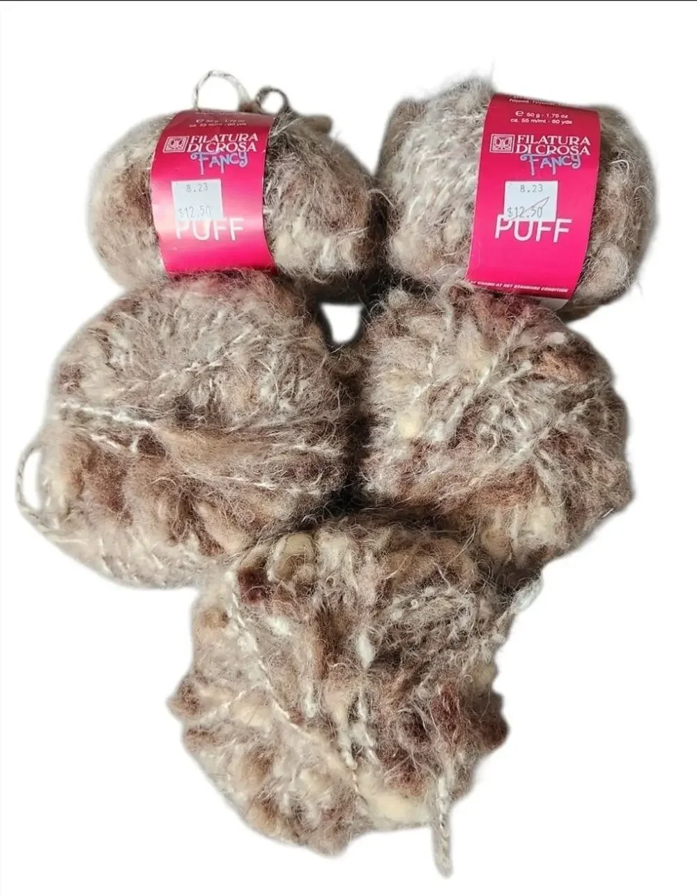 Filatura Di Crosa Puff Yarn Lot 5 Skeins Fancy Wool Blend Brown Textured